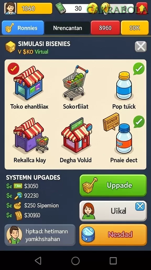 Cuplikan layar TOKYOBOLA — menu navigasi